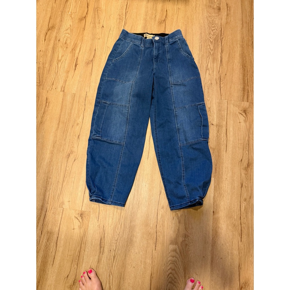 Democracy Women Blue Ab Technology Cargo Balloon Leg Denim Jeans Size 6 Barrel